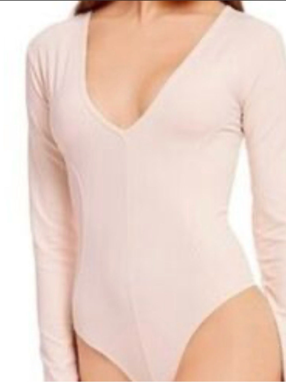 Free People Intimately Long Sleeve Deep V-Neck Bodysuit Pale Pink Size Small